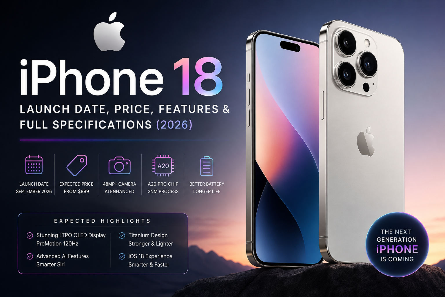 Apple iPhone 18 Launch Date, Price, Features & Full Specifications (2026)